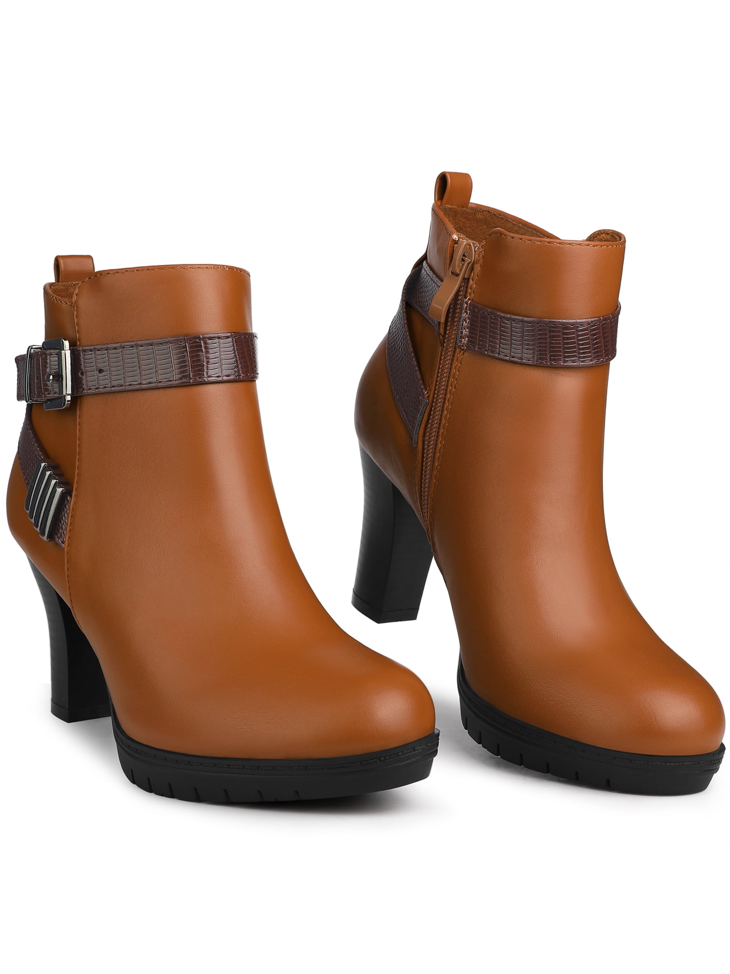 Women’s Ankle Boots with Block Heel and Buckle Detail