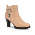 thumbnail image 1 of BLISSFUL STEP Platform Block Heel Buckle Ankle Boots for Women Nude 6.5, 1 of 4