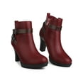 thumbnail image 1 of BLISSFUL STEP Platform Block Heel Buckle Ankle Boots for Women Burgundy 9.5, 1 of 8