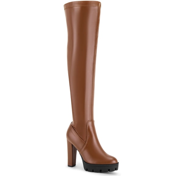 BLISSFUL STEP Platform Chunky Heels Over the Knee High Boots for Women