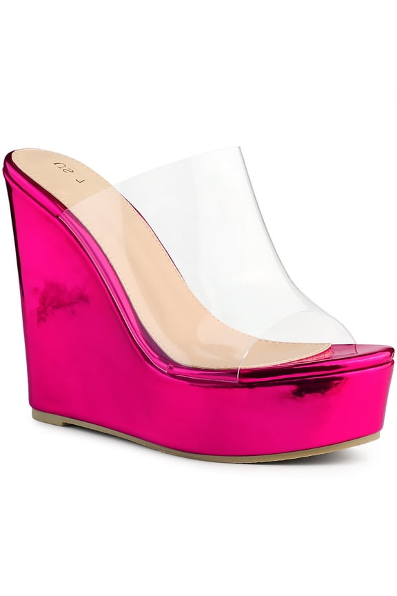 Platform Clear Strap Wedge Heel Slide Sandals for Women Hot Pink 6