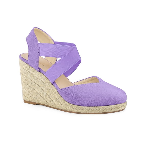 BLISSFUL STEP Women's Shoes Crisscross Strap Closed Toe Espadrille Wedge Heel Sandals Purple 7.5