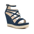 thumbnail image 1 of BLISSFUL STEP Platform Denim Strappy Wedge Heel Sandals for Women, 1 of 5