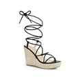 thumbnail image 1 of BLISSFUL STEP Platform Espadrille Sandal Lace Up Snake Printed Wedge Heels Sandals for Women Black 5.5, 1 of 8