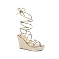 thumbnail image 1 of BLISSFUL STEP Platform Espadrille Sandal Lace Up Snake Printed Wedge Heels Sandals for Women Khaki 8, 1 of 7