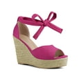 thumbnail image 1 of BLISSFUL STEP Platform Espadrilles Ankle Tie Wedge Sandals for Women Hot Pink 9, 1 of 6