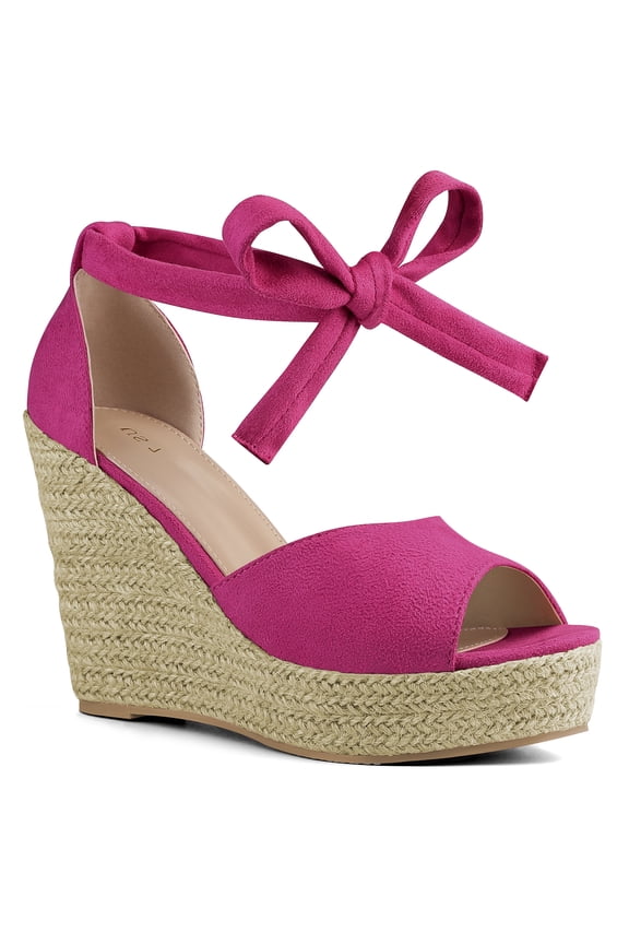Platform Espadrilles Ankle Tie Wedge Sandals for Women Hot Pink 7.5