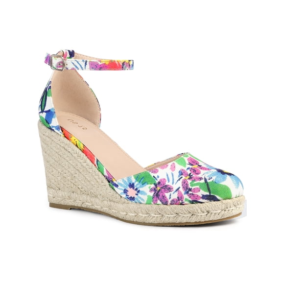 BLISSFUL STEP Platform Espadrilles Closed Toe Wedge Heel Sandals for Women Blue White 6