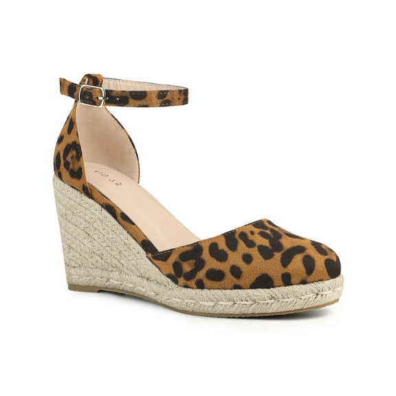 BLISSFUL STEP Platform Espadrilles Closed Toe Wedge Heel Sandals for Women Leopard 7