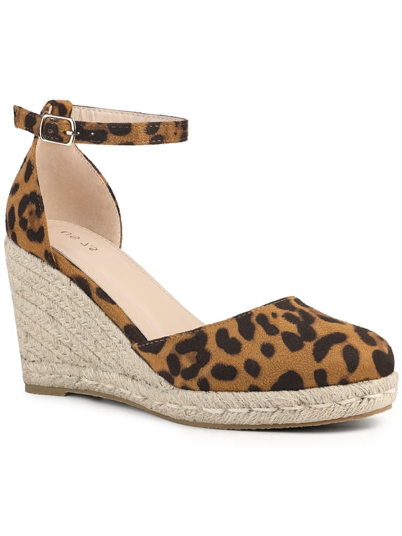 Platform Espadrilles Closed Toe Wedge Heel Sandals for Women Leopard 7.5