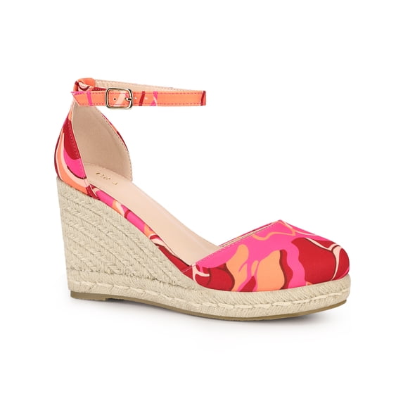 BLISSFUL STEP Platform Espadrilles Closed Toe Wedge Heel Sandals for Women Red 9