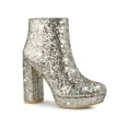 thumbnail image 1 of BLISSFUL STEP Women's Ankle Boots Sparkly Glitter Chunky Heel Platform Side Zipper Booties  Silver 8.5, 1 of 6