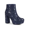 thumbnail image 1 of BLISSFUL STEP Women's Ankle Boots Sparkly Glitter Chunky Heel Platform Side Zipper Booties  Navy Blue 7, 1 of 6