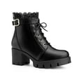 thumbnail image 1 of BLISSFUL STEP Woen's Ankle Boots Faux Leather Lace Chunky Heel Platform Round Toe Zipper Combat Boots Black 8.5, 1 of 7