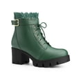 thumbnail image 1 of BLISSFUL STEP Woen's Ankle Boots Faux Leather Lace Chunky Heel Platform Round Toe Zipper Combat Boots Dark Green 7, 1 of 7