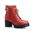 thumbnail image 1 of BLISSFUL STEP Woen's Ankle Boots Faux Leather Lace Chunky Heel Platform Round Toe Zipper Combat Boots Red 6, 1 of 7