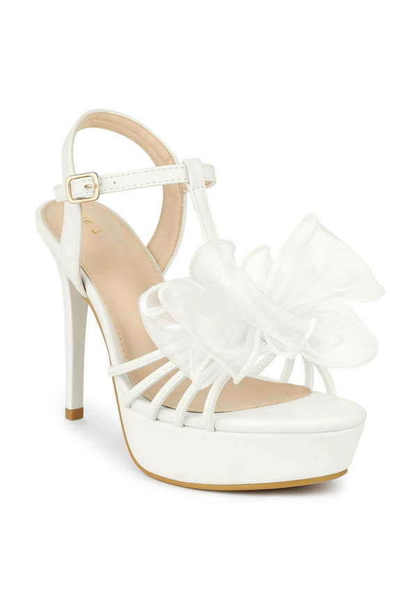 Platform Heeled T Strap Mesh Slingback Stiletto High Heel Sandals for Women White 5.5