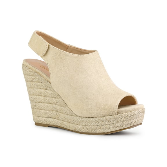 BLISSFUL STEP Women's Fashion Espadrille High Heel Open Toe Sandals Beige 7