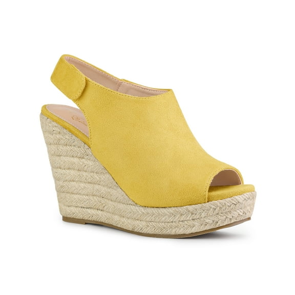BLISSFUL STEP Women's Fashion Espadrille High Heel Open Toe Sandals Yellow 8