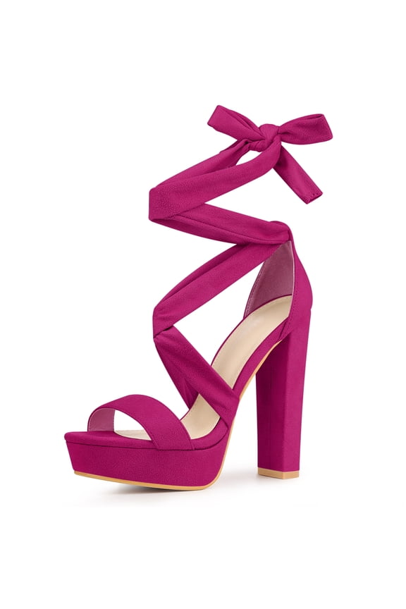 Platform Lace Up Block Heels Sandals for Women Hot Pink 9.5
