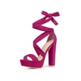 thumbnail image 1 of BLISSFUL STEP Platform Lace Up Block Heels Sandals for Women Hot Pink 7, 1 of 6