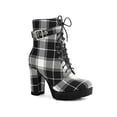 thumbnail image 1 of BLISSFUL STEP Women's Ankle Boots Plaid Combat Chunky Heel Lace-Up Platform High Heel Buckle Boots Black 7, 1 of 6