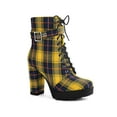 thumbnail image 1 of BLISSFUL STEP Women's Ankle Boots Plaid Combat Chunky Heel Lace-Up Platform High Heel Buckle Boots Yellow 9.5, 1 of 6