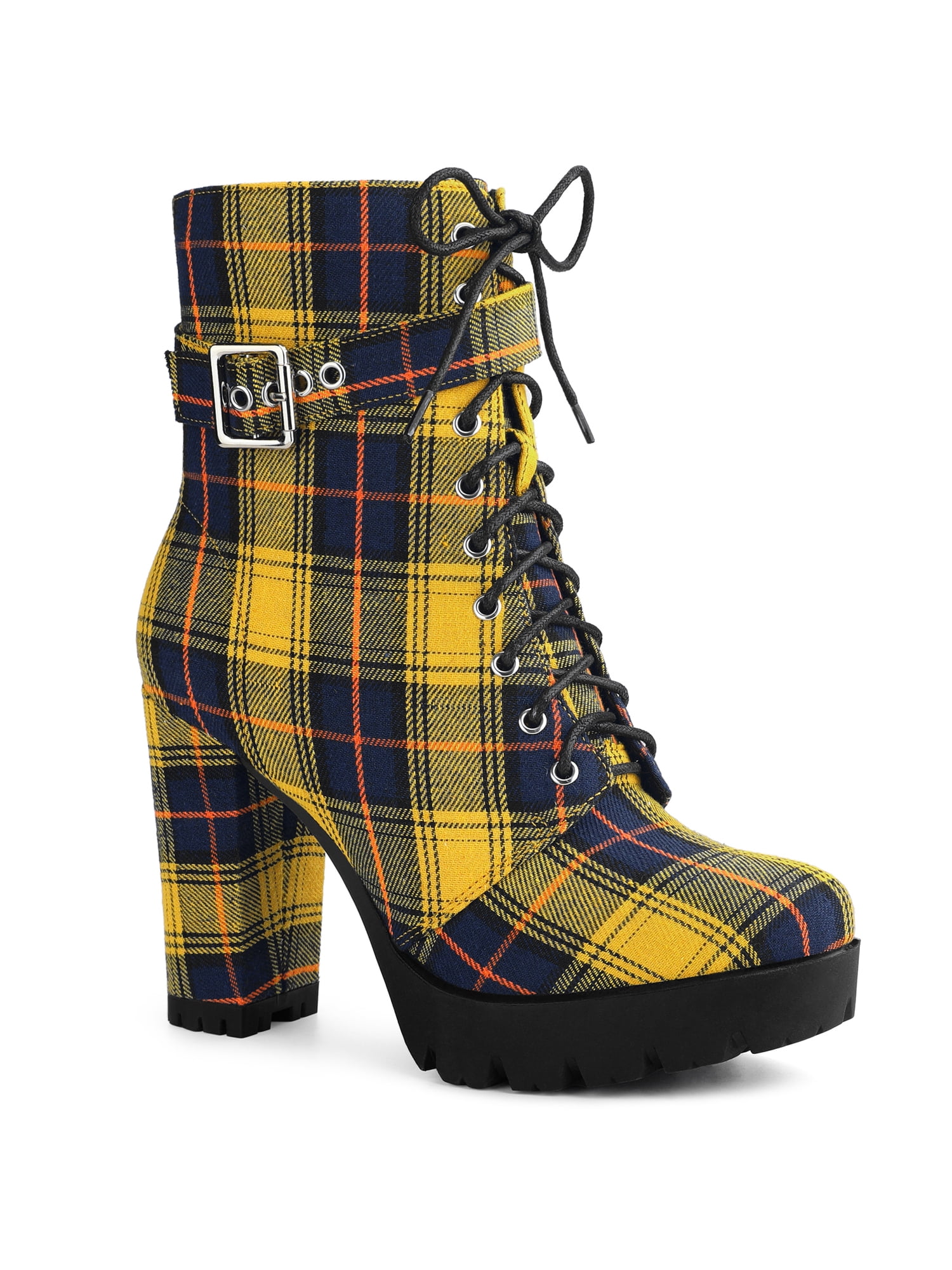 Yellow plaid platform boots 2025