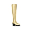 thumbnail image 1 of BLISSFUL STEP Women's Boots Faux Leather Thigh High Chunky Heel Side Zipper Boots Gold 8, 1 of 7