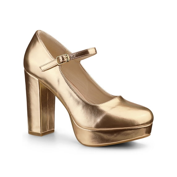 BLISSFUL STEP Platform Mary Janes Block Heels Pumps for Women