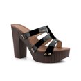 thumbnail image 1 of BLISSFUL STEP Platform Open Toe Block Heels Slides Sandals for Women Black 6.5, 1 of 4