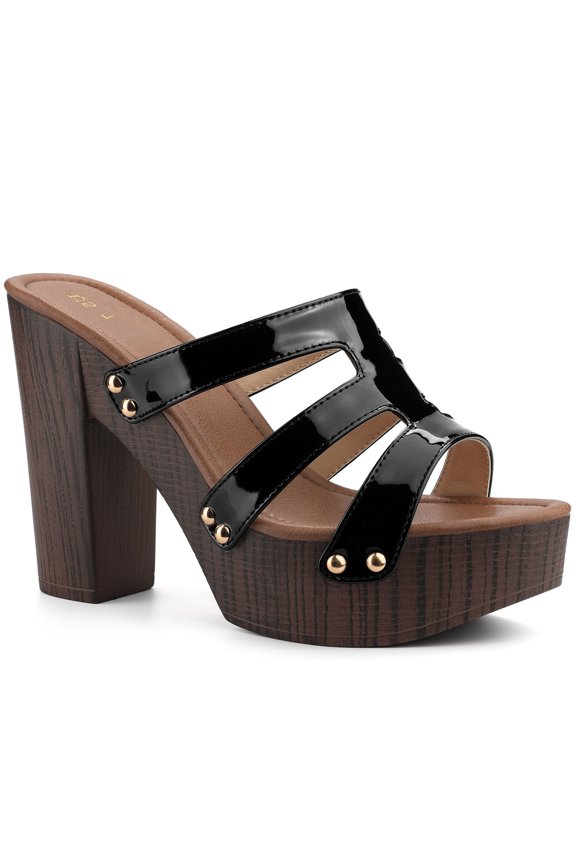 Platform Open Toe Block Heels Slides Sandals for Women Black 7