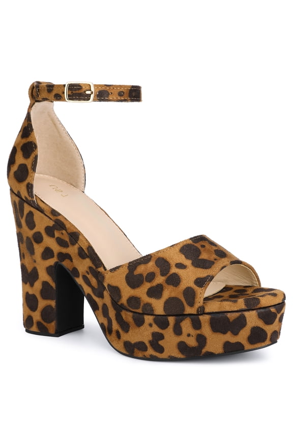 Platform Open Toe Chunky High Heels Sandals for Women Leopard (Size 7)