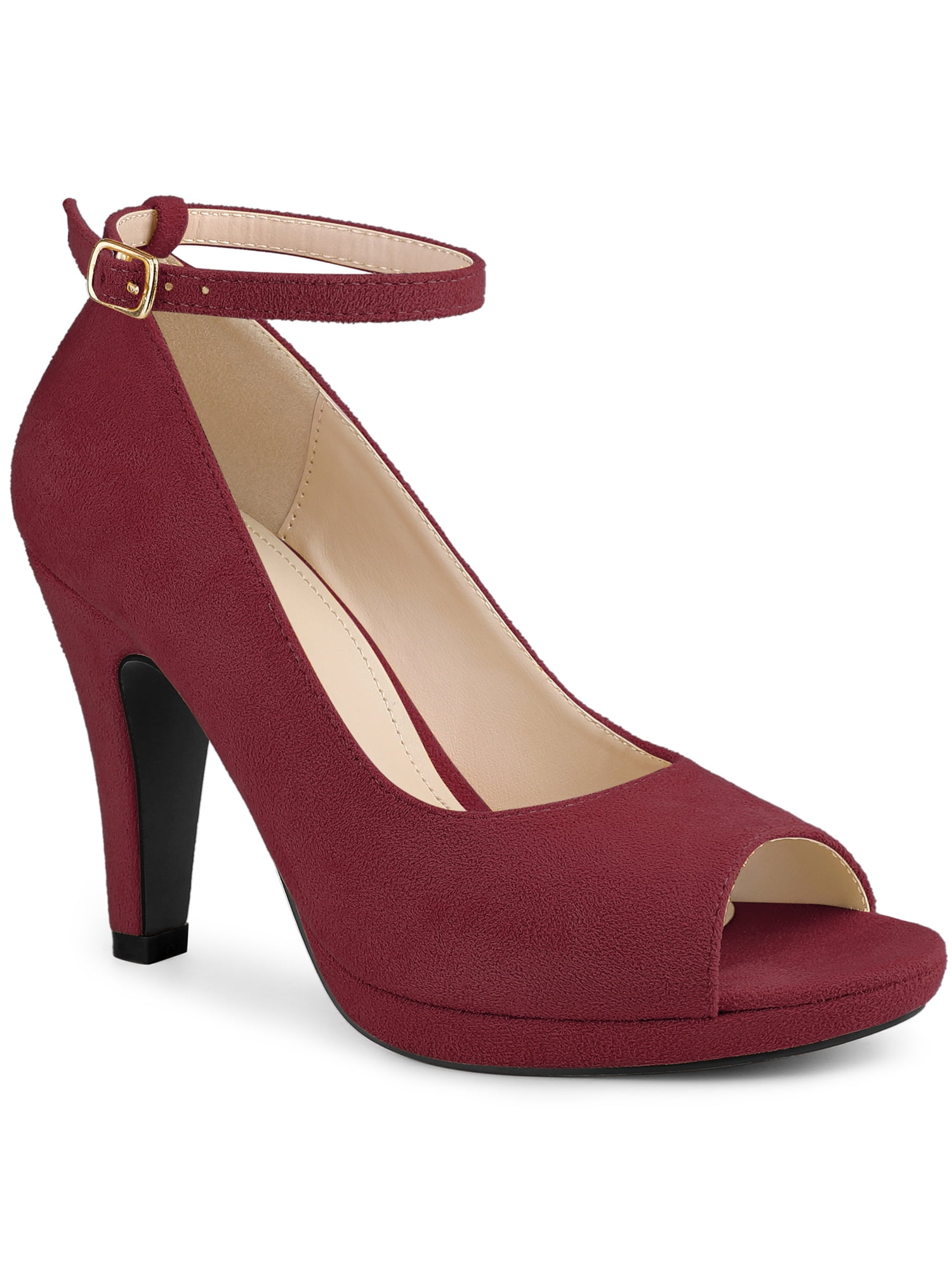 Peep Toe Heels Burgundy Pumps With Ankle Strap Burgundy Ankle