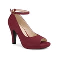 thumbnail image 1 of BLISSFUL STEP Platform Peep Toe Ankle Strap Stiletto Heel Pumps for Women Burgundy 8.5, 1 of 6