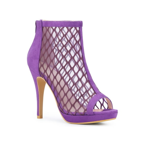 BLISSFUL STEP Platform Peep Toe Mesh Back Zip Stiletto Heel Sandal for Women Purple (Size 9)