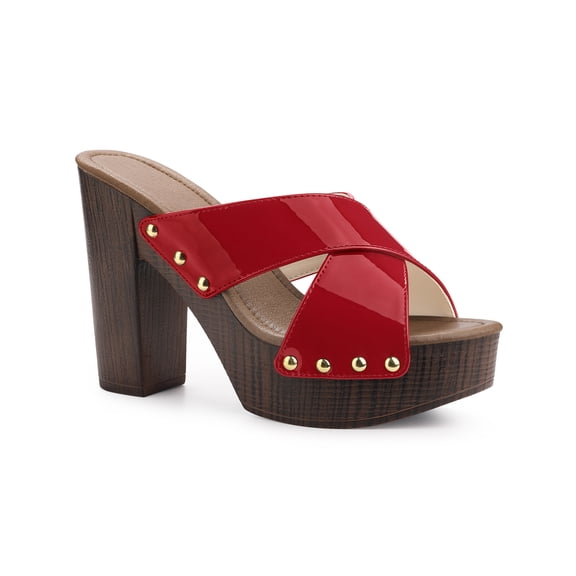 BLISSFUL STEP Platform Sandals Crisscross Strap Chunky Heels Sandals for Women