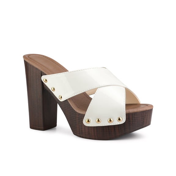 BLISSFUL STEP Platform Sandals Crisscross Strap Chunky Heels Sandals for Women