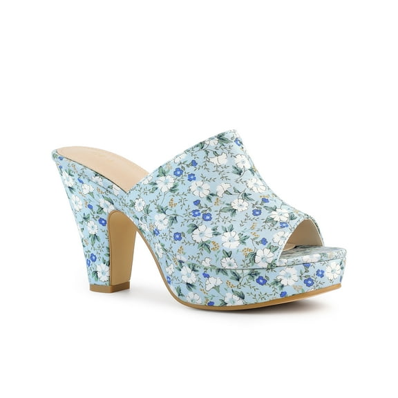 BLISSFUL STEP Platform Sandals Floral Chunky Heels Slides Sandals for Women