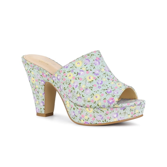 BLISSFUL STEP Women's Shoes Platform Sandals Floral Chunky Heels Slides Sandals Mint Green 10