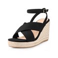 thumbnail image 1 of BLISSFUL STEP Platform Slingback Cross Straps Espadrilles Wedge Sandals for Women Black 9, 1 of 6