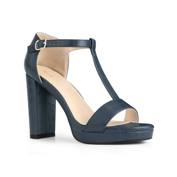 Perphy Platform T Strap Block Heels Ankle Strap Sandals for Women Haze Blue 7