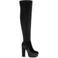 thumbnail image 1 of BLISSFUL STEP Women's Boots Faux Velvet Over The Knee Platform Round Toe Chunky Heel Boots  Black 6, 1 of 7
