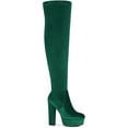 thumbnail image 1 of BLISSFUL STEP Women's Boots Faux Velvet Over The Knee Platform Round Toe Chunky Heel Boots  Green 6.5, 1 of 7