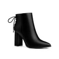 thumbnail image 1 of BLISSFUL STEP Women's Ankle Boots Chunky Heel Pointed Toe Back Lace Up Side Zipper Boots Black 9.5, 1 of 7