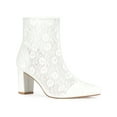 thumbnail image 1 of BLISSFUL STEP Women's Ankle Boots Lace Pointed Toe Chunky Heel Zipper Dress Booties White 7, 1 of 7
