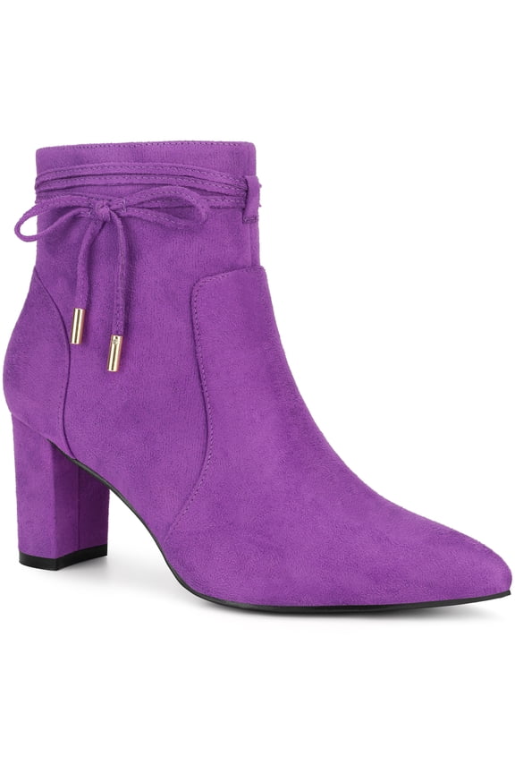 Pointed Toe Bow Block Heel Ankle Boots for Women