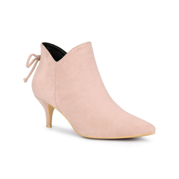 BLISSFUL STEP Pointed Toe Bow Cutout Kitten Heel Ankle Booties for Women Dust Pink 7.5