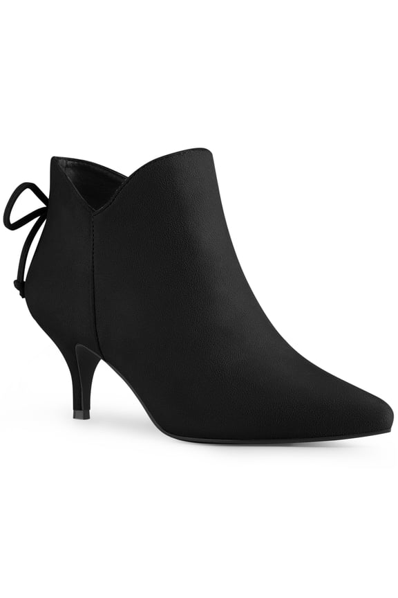 Pointed Toe Bow Cutout Kitten Heel Ankle Booties for Women Black 6