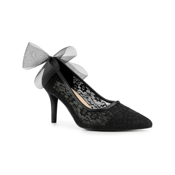 BLISSFUL STEP Pointed Toe Bow Decor Stiletto Heel Pumps for Women Black 10